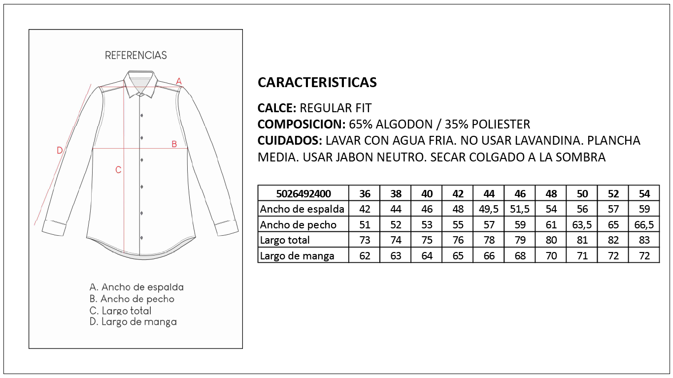 Tabla de Medidas Camisas Britches
